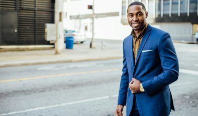 man in blue formal suit